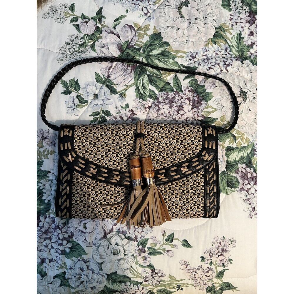 SR2 Clutch Handbag Shoulder Chain Strap Removeable Ivory Knit Tassel Womens